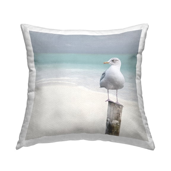 Stupell Industries Seagull Perched Landscape Square Decorative Printed Throw Pillow, 18 x 18
