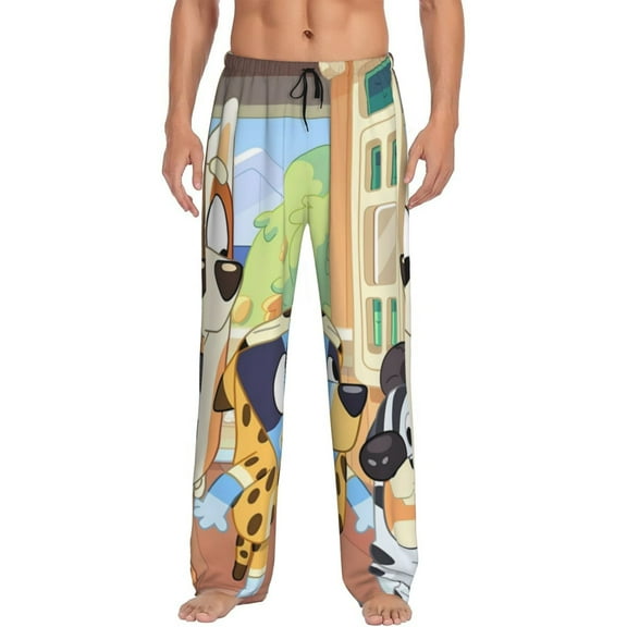 Silaia Bluey Print Mens Pajama Pants,Sleep & Lounge Pants, Men's Pajama Bottoms,PJ Bottoms with Pockets and Drawstring/Elastic Waist-