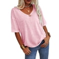 thumbnail image 2 of Solid Color Women V-Neck Half Sleeve Casual Loose Shirt Tops, 2 of 5