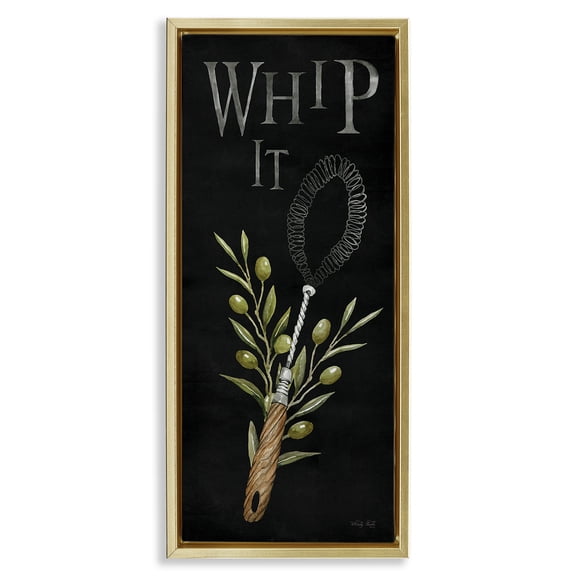 Stupell Industries Shabby Chic Whip It Vintage Kitchen Gold Floating Frame Canvas Art, 14 x 31, by Cindy Jacobs