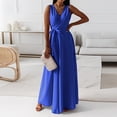 thumbnail image 2 of safuny Women's Maxi Loose Dress Clearance Solid Color Holiday Elegant Casual Comfy Sleeveless Clothing Summer Beach Vintage Boho V Neck Dress, 2 of 6