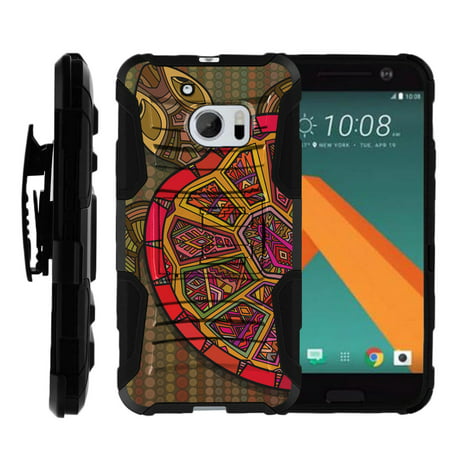 TurtleArmor ® | For HTC 10 | HTC One M10 | HTC 10 Lifestyle [Hyper Shock] Hybrid Dual Layer Armor Holster Belt Clip Case Kickstand - Tribal Turtle