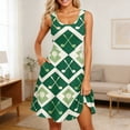 thumbnail image 4 of Summer Plaid Print Casual Dress for Women Stylish Flowy Comfortable Everyday Wear with Pockets Sleeveless Crew Neck Gown Green XXXXL, 4 of 6