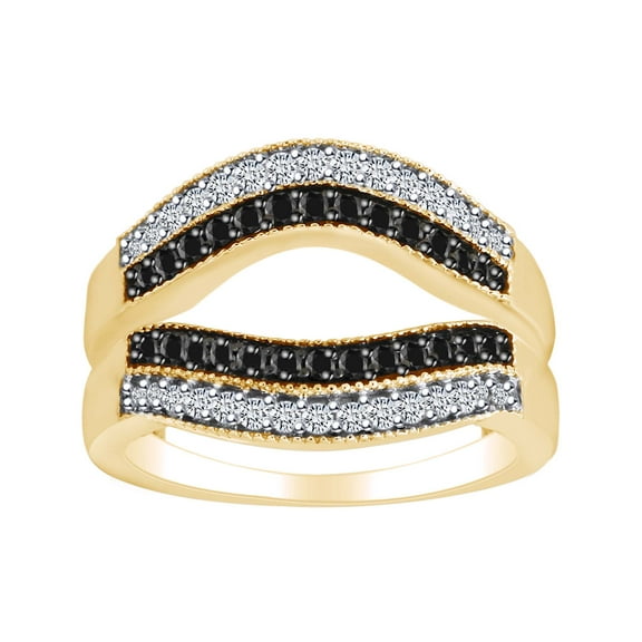 AFFY 1/2 Carat Black & White Round Natural Diamond Wrap Contour Enhancer Ring In 10K Solid Yellow Gold-Ring Size-7