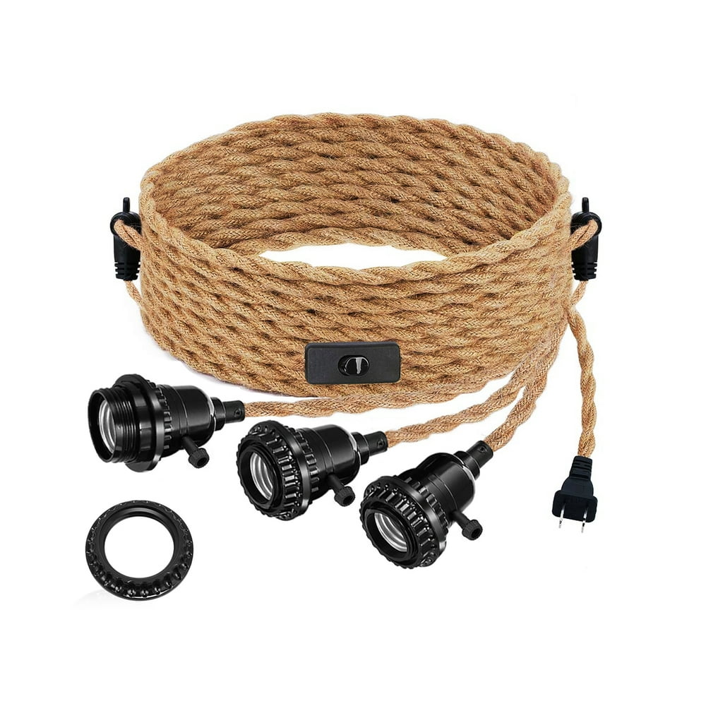 Triple Pendant Light Cord Kit with Independent Switch, Plug in Hemp