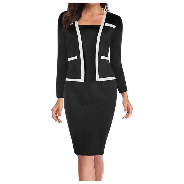 Fankiway Femmes Tempérament Sept Quarts Manches Faux Patchwork Deux Pièces Hip Wrap Robe Femmes 2 Pièce Ensemble Jupe Femmes Jupes d'Été