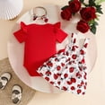thumbnail image 5 of CAUYDY Newborn Baby Girls Summer Clothes Short Sleeve Romper & Overall Dress & Bow Headband 3PCS Set for Little Girl Toddler 0 3 6 9 12 18 Months (Sizes 9-12 Months,H3-Red), 5 of 5