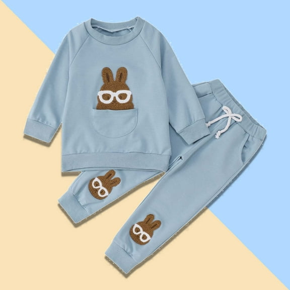 Baby Girl Easter Outfit Easter Bunny Embroidered Long Sleeve Sweatshirt Pants Set Outfits Set 12-18 Months