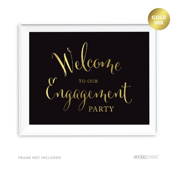 Welcome To Our Engagement Party Black and Metallic Gold Wedding Signs
