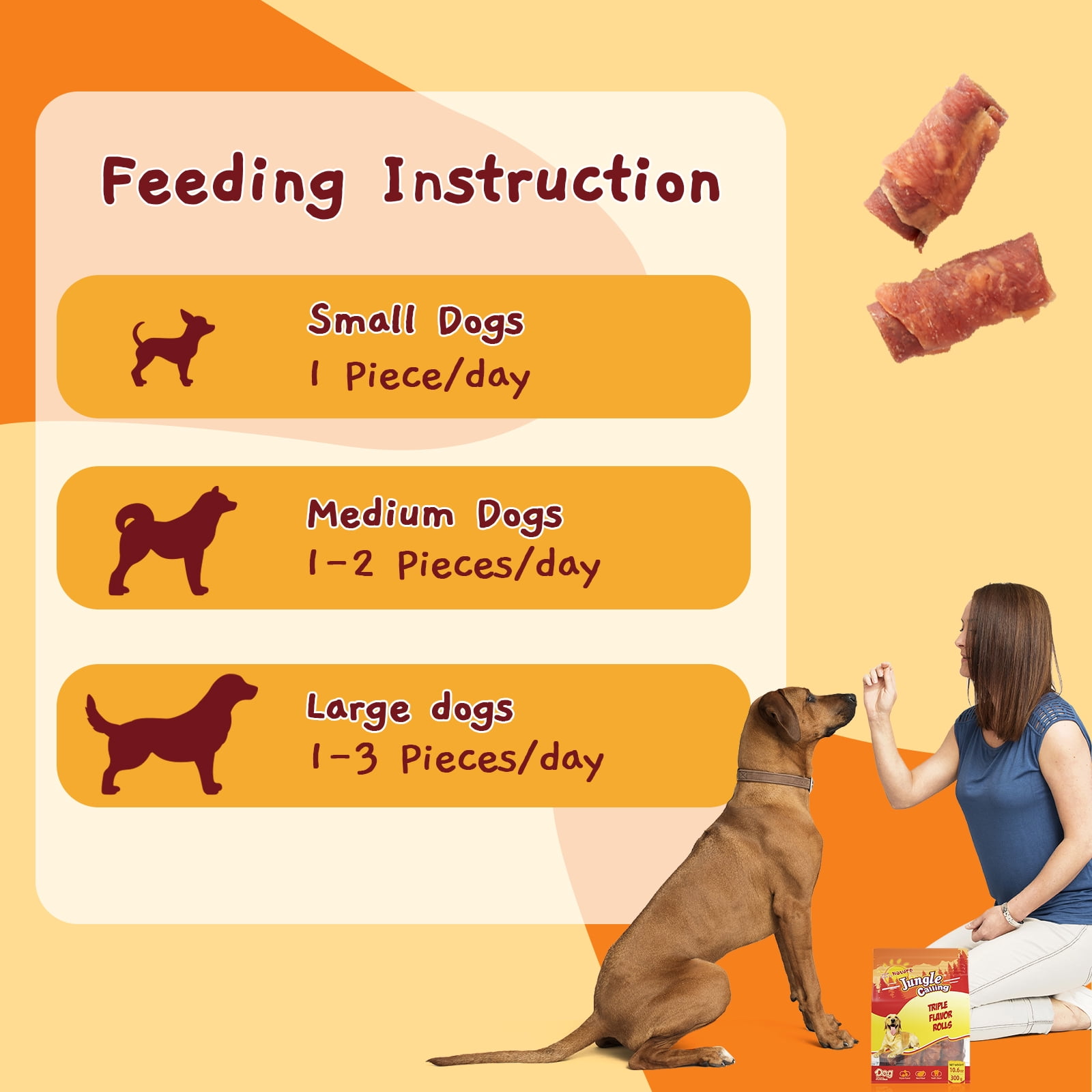 (2 pack) Jungle Calling Triple Flavor Rolls Dog Treats,Real Chicken Duck Beef Meat, Rawhide Free Dog Snacks
