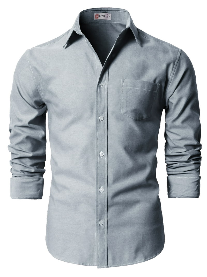 H2H Men's Long Sleeve Non-iron Button Down Dress Shirt NAVY