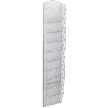 Displays2go Single & Multi-Tiered Metal Mesh Literature Wall Rack, 10-20 Pockets - Silver (MSHWL10SLV)