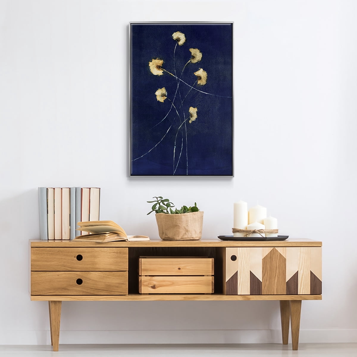 Indigo 1 Framed Premium Gallery Wrapped Canvas - Ready to Hang - 25 x 37 - Silver Floating Frame