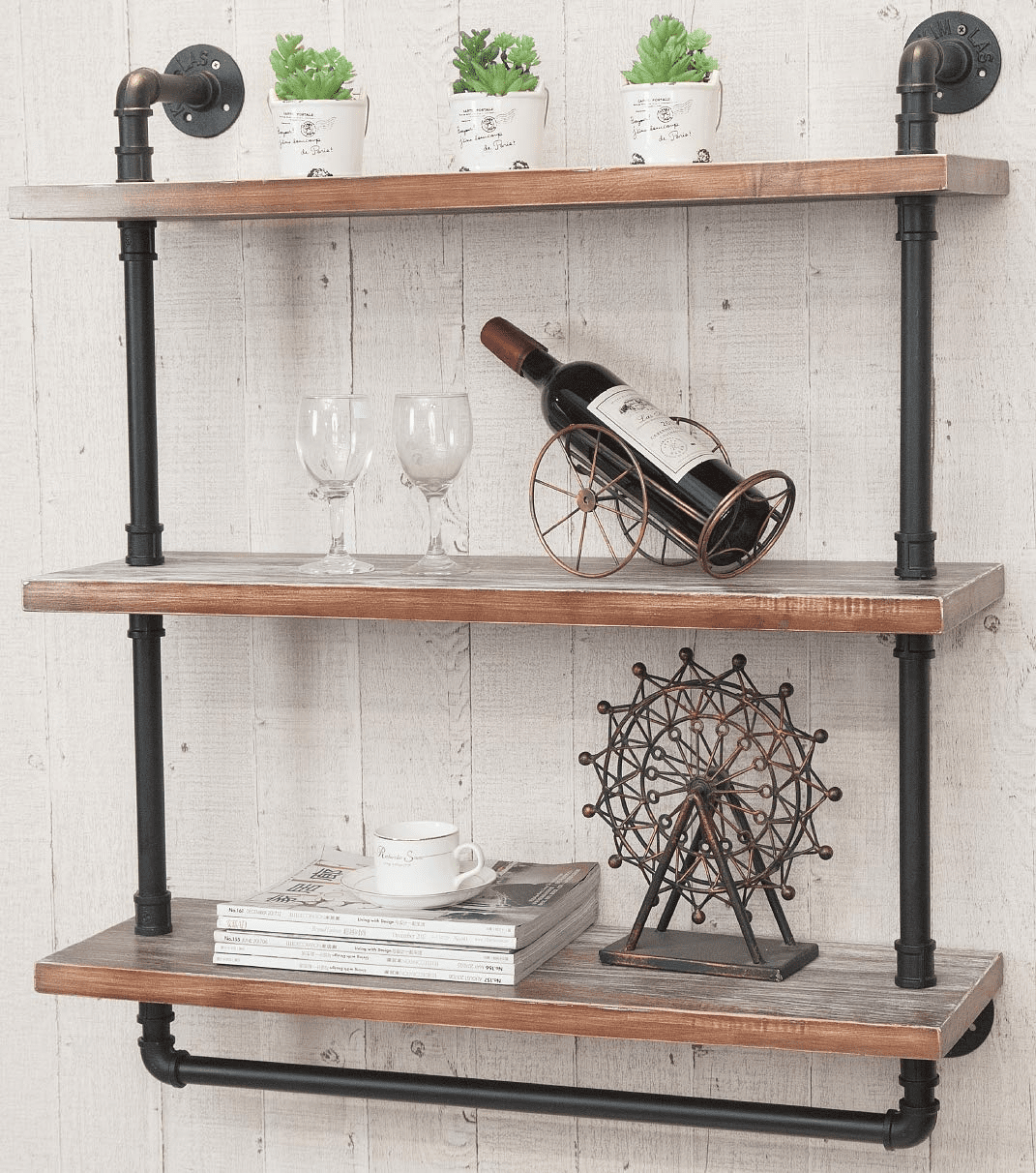 Industrial Wall Mounted Iron Water Pipe Shelf, DIY Storage Shelving