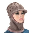 thumbnail image 3 of Spencer Womens Bib Beanie Hat One-Piece Scarf Mask Set Winter Warm Fleece Lined Knit Hat Neck Warmer Circle Scarf, Khaki, 3 of 6