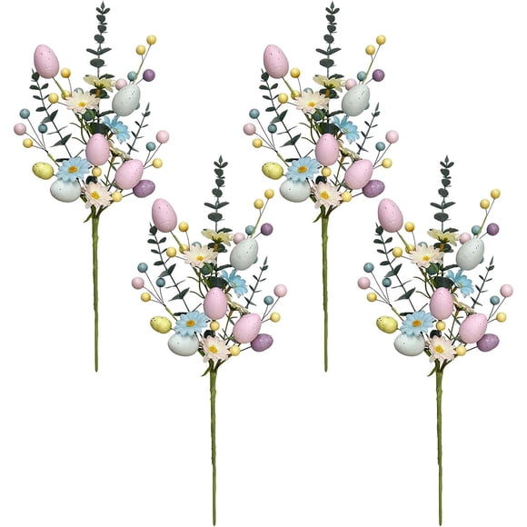Aerosoles Artificiales de Pascua, 17.8 Pulgadas, Huevos de Pascua de Imitación Pastel, Ramas de Bayas con Flores de Margaritas Falsas, Tallos Florales de Primavera de
