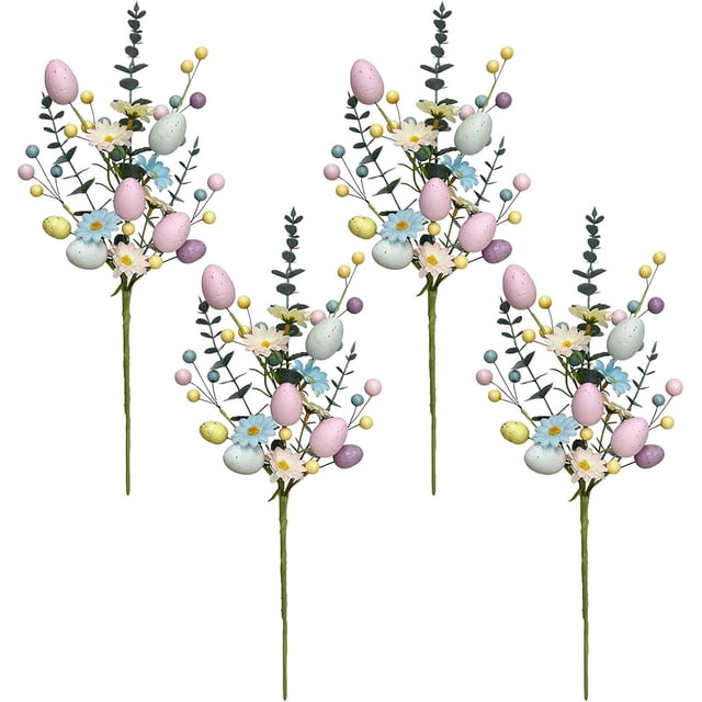 Aerosoles Artificiales de Pascua, 17.8 Pulgadas, Huevos de Pascua de Imitación Pastel, Ramas de Bayas con Flores de Margaritas Falsas, Tallos Florales de Primavera de