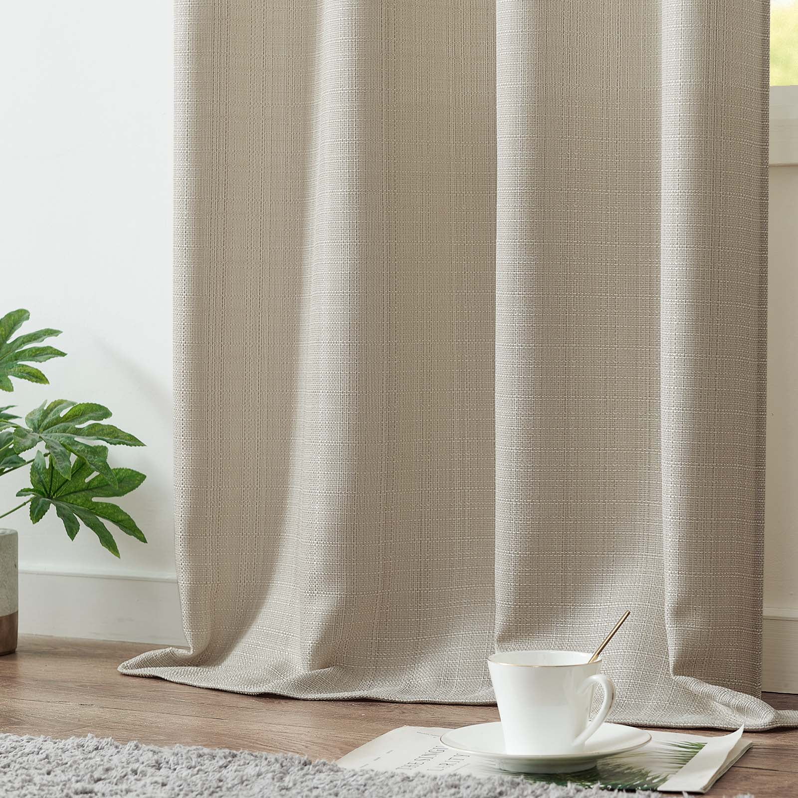 Curtainking Blackout Curtains 38 x 96 Inches Beige Linen Textured Drapes for Bedroom Grommet 2 Panels