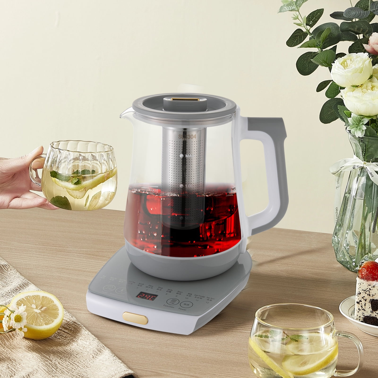 800W 1.8L Electric Kettle Glass Water Boiler Fast Boiling Tea Kettle 40-90°C