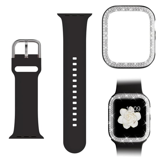 ANTHOUSE Compatible for Apple Watch Bands 38mm 40mm 41mm 42mm 44mm 45mm with Bumper, Bling Glitter Women Silicone Soft Comfortable Strap for Apple Watch SE Series 9 8 7 6 5 4 3 2 1