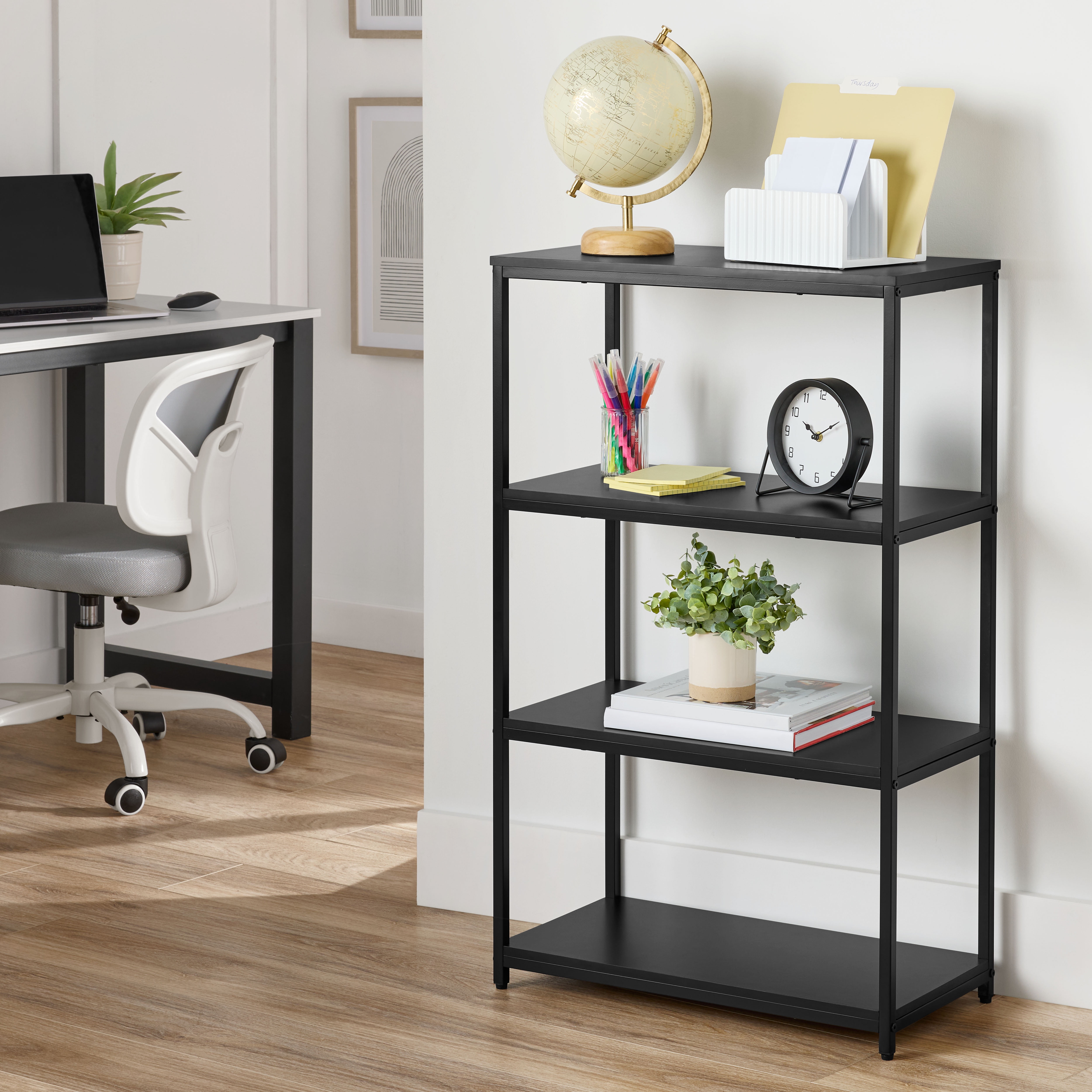 Mainstays 4-Shelf Metal Frame Bookcase, Black Finish