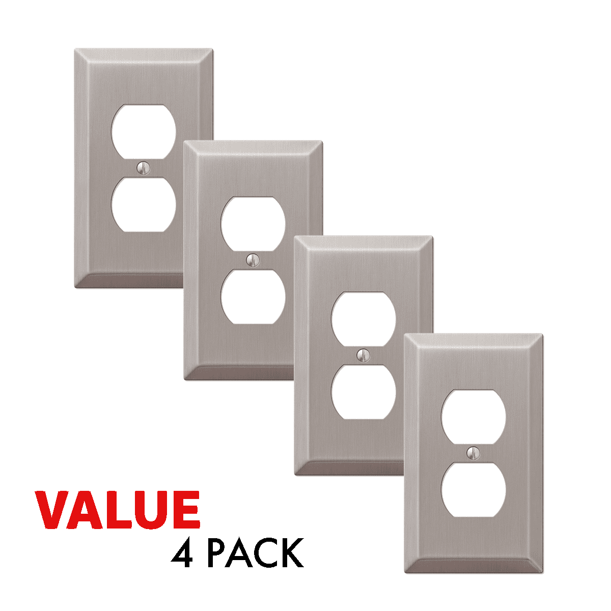 Value 4-Pack Duplex Outlet Wall Plate Decorative Stamped Steel, Brushed Nickel