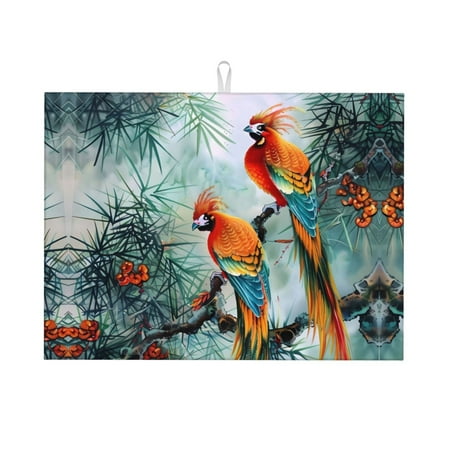 

Dish Drying Mat Colorful Birds Pine Branch Absorbent Microfiber Kitchen Mat Heat Resistant Drying Mat Kitchen Counter for Dishes Utensils Pots Pans Drainer Mats 18x24in