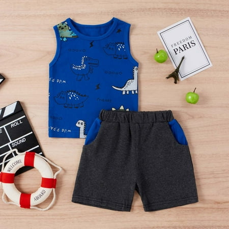 

AURIGATE Toddler Baby Boys Girls Sleeveless Cartoon Dinosaur Tops+Shorts Sports Outfits Clearance