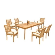 Grade-A Teak Dining Set: 6 Seater 7 Pc: 71" Rectangle Table And 6 Aspen Stacking Arm Chairs Outdoor Patio WholesaleTeak #51AP1607