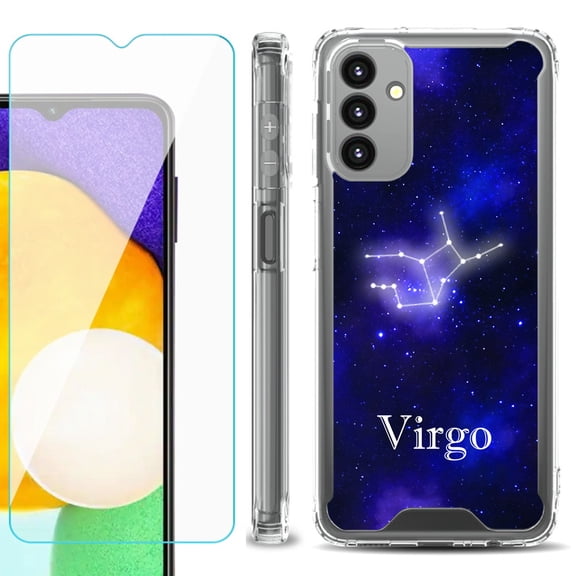 Shockproof Bumper Phone Case for Samsung Galaxy A13 5G, with Tempered Glass Screen Protector, by OneToughShield ® - Zodiac / Virgo