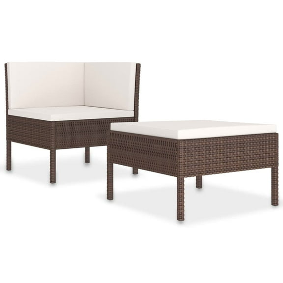 vidaXL Patio Furniture Set 2 Piece Patio Sectional Sofa with Table Poly Rattan