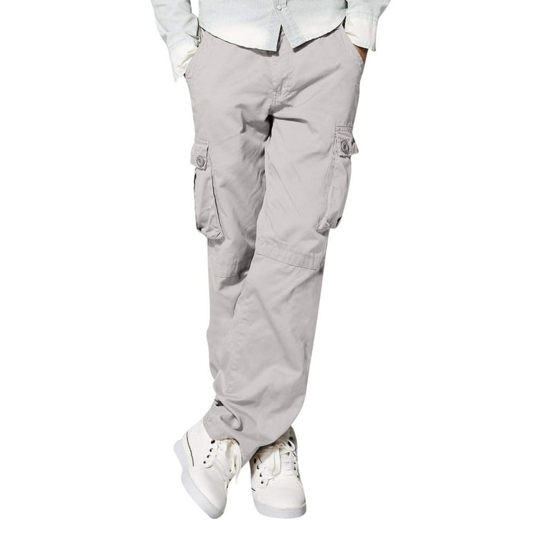 Clearance! MIARHB Men's Cargo Pants Button Multi-Pocket Casual Light Gray  XXXL
