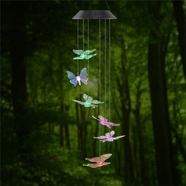 Papillon Solar LED, Carillons éoliens solaires papillon éclairage de  jardin lampe à