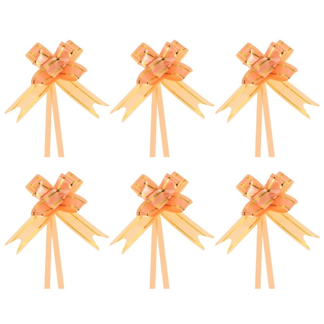 Unique Bargains 8 Inch Pull Bows Ribbon Gift Wrapping String Gold Thread Style Decorative Bow Tie Orange 100 Pack