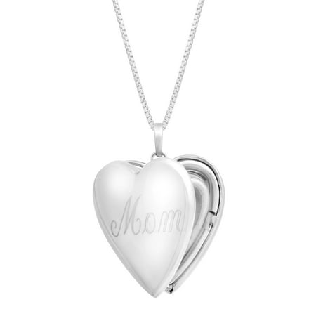 Sterling Silver Mop - 'Mom' Heart Locket Necklace Pendant in Sterling Silver