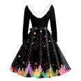 thumbnail image 3 of Women's Fashion V-Neck Casual Slim Christmas Printed Long Sleeve Hair Collar Dresses for Elegant Holiday Events and Parties,Black,5XL, 3 of 4