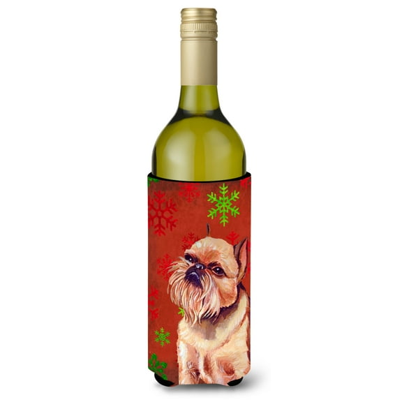 Carolines Treasures LH9314LITERK Brussels Griffon Red and Green Snowflakes Holiday Christmas Wine Bottle Hugger Wine