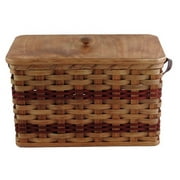 Amish Handmade Woven Solid Oak Bottom Bread Box With Leather Handles and Lid