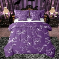 jejeloiu Dino 7 Pieces Bedding Comforter Set,Vintage Dinosaur Full Bedding Set,White Purple Fitted Sheet Flat Sheet For Boys Teens,Luxury Bedroom Decor Reversible