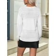 thumbnail image 6 of Womens 2025 Fall Casual Long Sleeve Ribbed Knit V Neck Light-Weight Crochet Pullover Sweater White M, 6 of 7