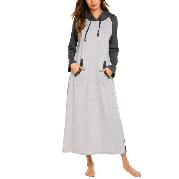 Ekouaer Ladies Modal Long Sleeve Sleepwear Casual Floor Length Night Dress