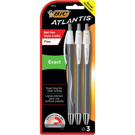 BIC Atlantis Exact Retractable Ballpoint Pen, Fine Point (0.7 mm), Black, 3