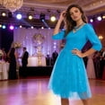 thumbnail image 5 of Women's Tulles Skirts Sparkly Sequins Star Print Layered Cake Irregular Midi Tutus Skirts Casual Elastic High Waist Cocktail Party A Line Mesh Skirt, 5 of 5