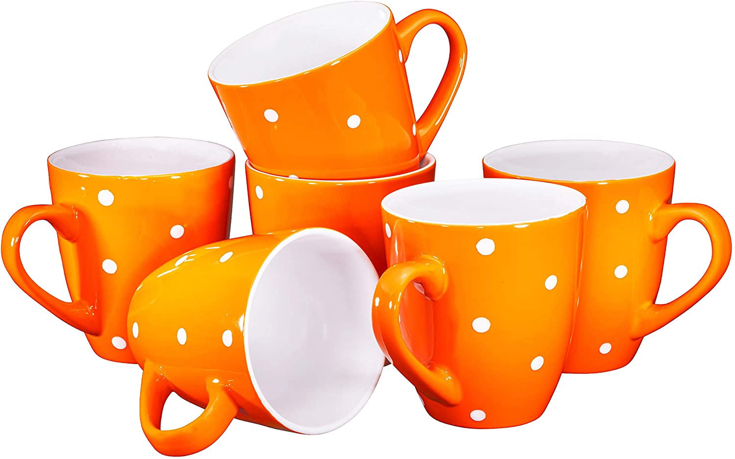 Polka Dot Coffee Cups Mugs Set of 6 Large sized 16 Ounce Ceramic Coffee Mug Set 