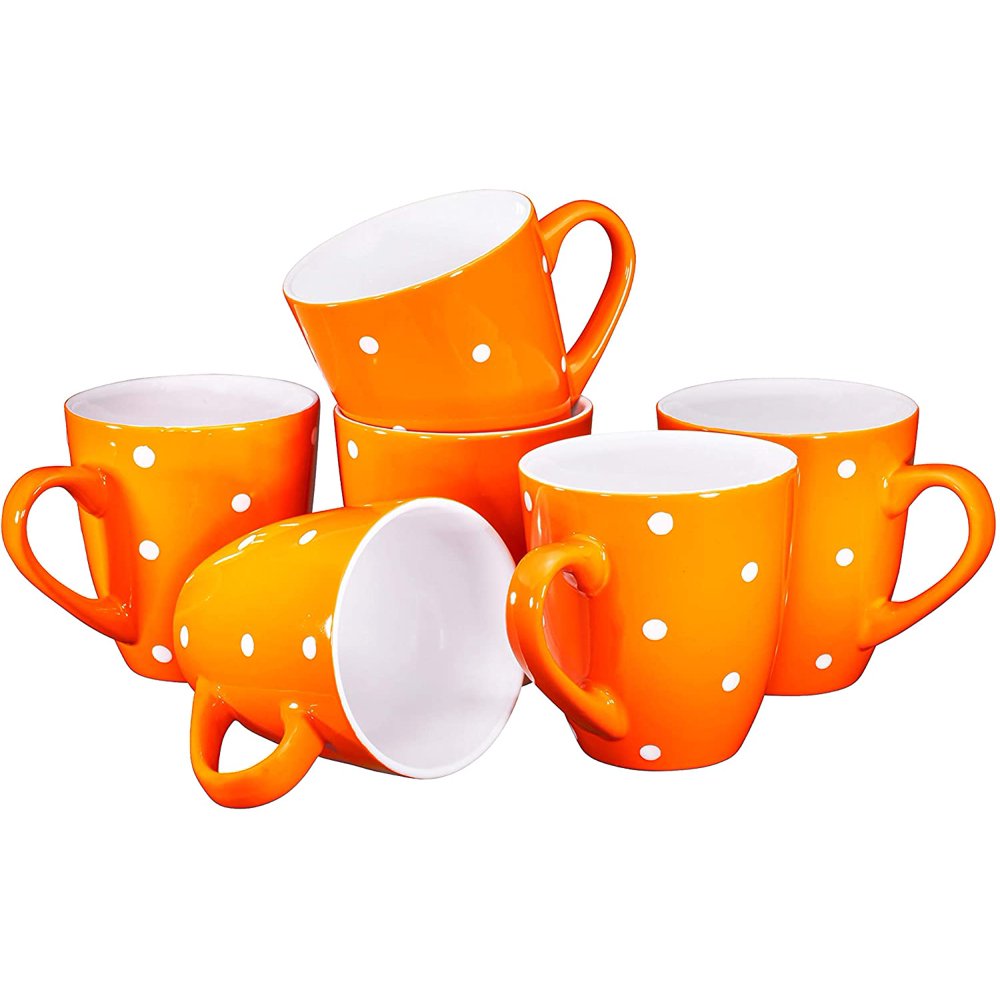 Polka Dot Coffee Mug Set Set of 6 Largesized 16 Ounce Ceramic Coffee Mugs Restaurant Coffee