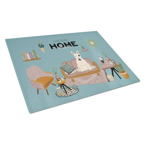 Carolines Treasures CK7983LCB White Bull Terrier Sweet Home Glass Cutting Board Large 12H x 16W multicolor