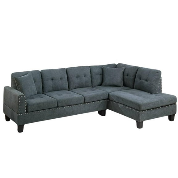 2-PC Sectional Sofa with Modern Nailheads Design-Ash Black
