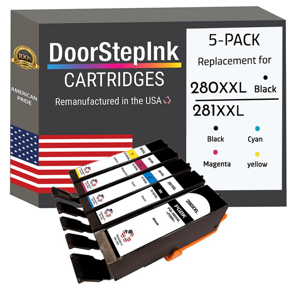 Remanufactured DoorStepInk Ink Cartridges for Canon PGI-280XXL Black and CLI-281XXL Black, Cyan, Magenta and yellow (5Pack)