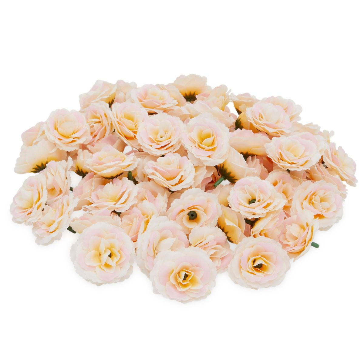 75 Pack Mini Champagne Gold Silk Rose Artificial Fake Flowers Heads Bulk for Crafts, Decorations, 2 in