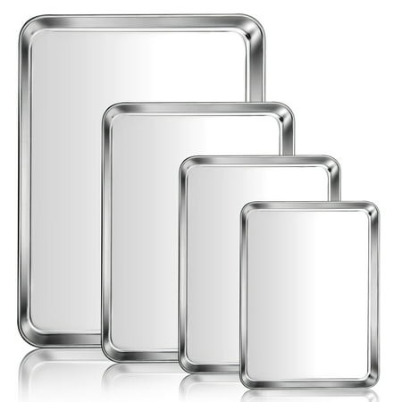 Vesteel Baking Sheet Set of 4  Stainless Steel Baking Pan Tray Cookie Sheet  Healthy& Dishwasher Safe